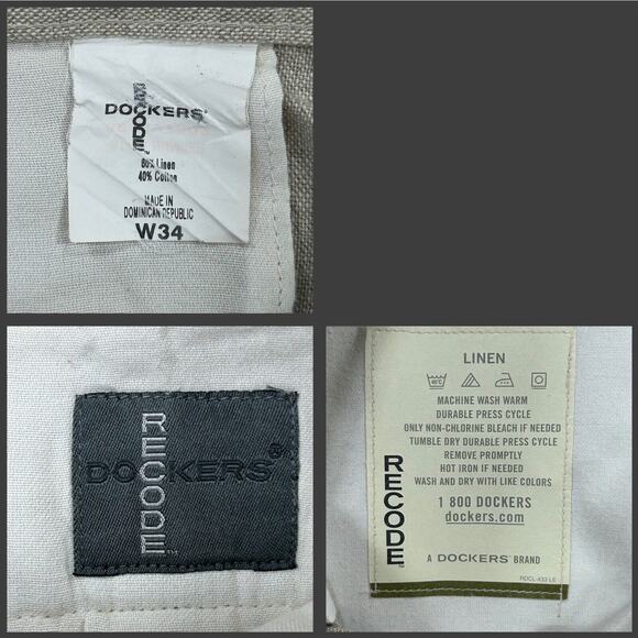 Dockers Shorts Men 34 Cream Linen Cotton Chino Pleated Golf Pockets Casual Khaki - Picture 7 of 8